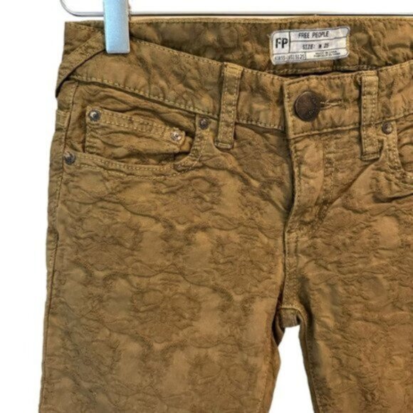 Free People | Women's Olive Green Textured Casual Skinny Pants Size 25 - Picture 3 of 8